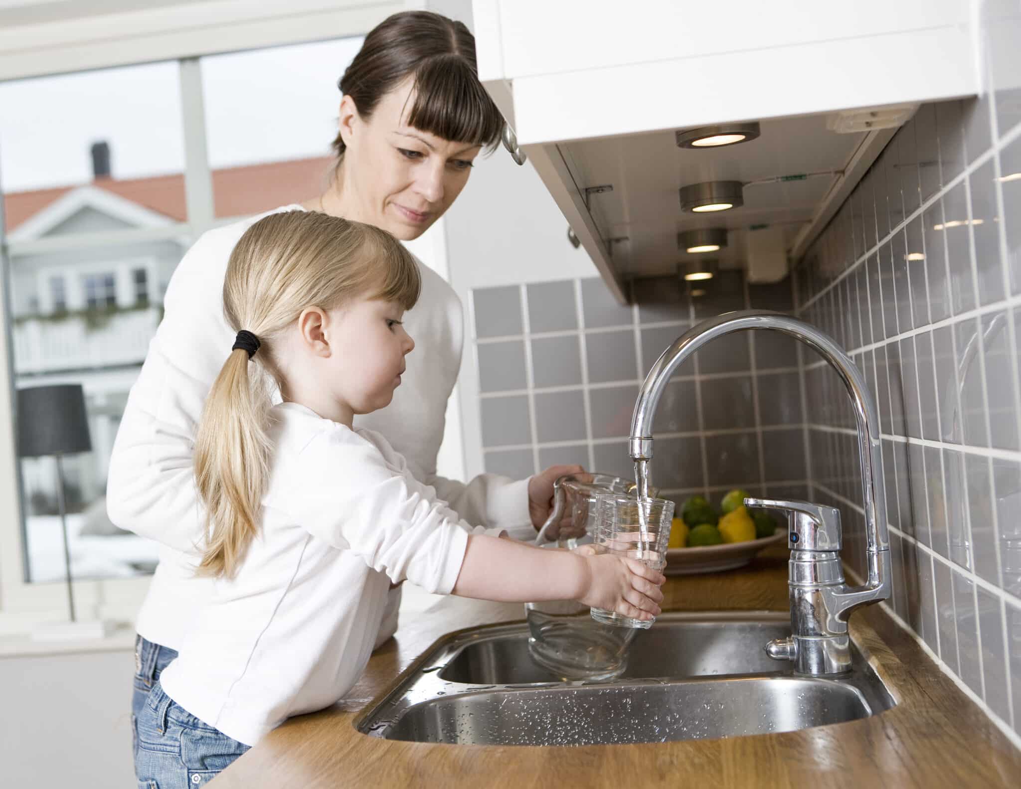 Mother and Daughter in the kitchen, plumbing tips.